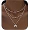 3Pcs Brass Paperclip Chain 3 Layer Pendant Necklaces for Women, Bowknot, Platinum, 15.75 inch(40cm)
