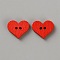 2-Hole Wooden Buttons, Heart, Red, 12.5x14.5x2.5mm, Hole: 1.4mm