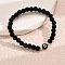 Alloy Resin Round Beaded Stretch Bracelets, Flat Round with Letter, Black, Golden, Letter D, 7-1/8 inch(18cm)