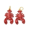 Brass Enamel Pendants, Crayfish Charm, Cadmium Free & Lead Free, Rack Plating, Long-Lasting Plated, with Jump Ring, Real 18K Gold Plated, 19x11.5x4mm, Hole: 3.2mm