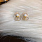Alloy Imitation Pearl Stud Earrings, White, Flower