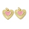 Rack Plating Brass Enamel Charms, with Jump Ring, Long-Lasting Plated, Lead Free & Cadmium Free, Heart Charms, Real 18K Gold Plated, Pink, 13.5x14.5x2mm, Hole: 3mm