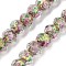Handmade Foil Lampwork Beads Strands, Rondelle with Flower, Faceted, Old Rose, 9.5~10x7.5~8mm, Hole: 1.1~1.5mm, about 40pcs/strand, 12.60''(32cm)