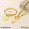 Flat Round with Saint Benedict 304 Stainless Steel Pendant Necklaces & Charm Bracelets Sets, Golden, 460mm
