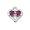 Brass Micro Pave Cubic Zirconia Pendants, Heart Charms, Rack Plating, Long-Lasting Plated, Cadmium Free & Lead Free, Platinum, Deep Pink, 10.5x10x2.5mm, Hole: 1.5mm