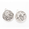 Tibetan Style Alloy Pendants, Flat Round with Wolf, Lead Free & Cadmium Free, Antique Silver, 41.5x35x4mm, Hole: 4mm, about 115pcs/1000g
