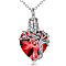 Heart with Tree of Life Glass Urn Pendant Necklaces, Stainless Steel Chain Necklaces, Red, 21.65 inch(55cm)