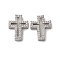 Brass Micro Pave Clear Cubic Zirconia Charms, Cadmium Free & Nickel Free & Lead Free, Cross, Hollow, Platinum, 14x11x3.5mm, Hole: 2.5x1.4mm