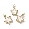 Brass Charms, Star with Glass & Glitter Powder, Long-Lasting, Lead Free & Cadmium Free, white, Real 18K Gold Plated, 14.5x13x4.5mm, Hole: 3mm