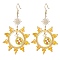 304 Stainless Steel Dangle Earrings, with Brass & Carnelian & Glass Seed Pendant, Sun, Orange, 70x43mm