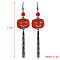 Halloween Theme Alloy Enamel Dangle Earrings, Black, Pumpkin, 110mm