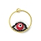Glass Seed Beaded Evil Eye Pendants, with Jump Ring, FireBrick, 25x8mm, Hole: 3mm