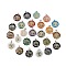 Natural & Synthetic Mixed Gemstone Flat Round Pendants, Tree of Life Charms with Rack Plating Platinum Tone Brass Snap on Bails, Cadmium Free & Lead Free, Mixed Dyed and Undyed, 30.5~32x25~25.5x6.5~7.5mm, Hole: 4.5x3.5mm