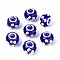 Handmade Lampwork European Beads, Bumpy Lampwork, with Platinum Brass Double Cores, Large Hole Beads, Rondelle with Flower, Blue, 16x14x10.5mm, Hole: 5mm
