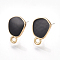 Alloy Stud Earring Findings, with Raw(Unplated) Pins, Enamel and Loop, Light Gold, Black, 13.5x9.5mm, Hole: 1.6mm, Pin: 0.7mm