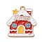 Alloy Enamel Pendants, Christmas Themes Charms, Golden, House, 25x22.5x1.2mm, Hole: 2mm