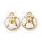 Ion Plating(IP) 304 Stainless Steel Pendants, with Enamel, Real 18K Gold Plated, Baseball with Number 8 Charm, White, 17x14x4mm, Hole: 1.6mm