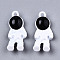 Spray Painted Alloy Pendants, Cadmium Free & Lead Free, with Black Enamel, Spaceman, White, 22x10x5mm, Hole: 1.6mm