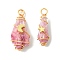 2Pcs Electroplated Natural Quartz Crystal Dyed Copper Wire Wrapped Pendants, Teardrop Charms with Brass Star & Moon, Golden, 28~37x9.5~15.5x7.5~16mm, Hole: 3.5~4mm