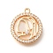 Brass Shell Pendants, with Micro Pave Cubic Zirconia, Flat Round & Girl Charms, Real 18K Gold Plated, 16x14x3mm, Hole: 1.2mm