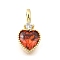 Brass Pave Cubic Zirconia Charms, Heart, Red, 13x7x4.5mm, Hole: 2.5mm