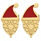 Ion Plating(IP) 304 Stainless Steel Enamel Stud Earrings, Real 14K Gold Plated, For Christmas, Hat, 13.5x7.5mm