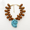 Ocean Plastic Shell Shape Pendant Teardrop Beaded Necklaces for Women, Golden, Saddle Brown, 14.57 inch(37cm)