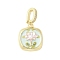 Brass Enamel Pendants, with Natural Freshwater Pearls and Brass Micro Pave Cubic Zirconia Clasp, Square with Flower Charm, Light Cyan, 21x18x5mm, Hole: 8x5mm