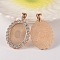 Oval Alloy Rhinestone Pendant Cabochon Settings, Cadmium Free & Lead Free, Picture Memory Frame Pendants, Light Gold, Crystal, Tray: 18x25mm, 43x27x3mm, Hole: 4x7mm, 38pcs/bag