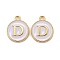 Golden Plated Alloy Charms, Cadmium Free & Lead Free, with Enamel, Enamelled Sequins, Flat Round with Letter, White, Letter.D, 14x12x2mm, Hole: 1.5mm