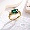 Rectangle 304 Stainless Steel Micro Pave Cubic Zirconia Finger Rings, Golden, Dark Green, US Size 9(18.9mm)