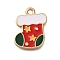 Christmas Theme Alloy Enamel Pendants, Light Gold, Christmas Socking, 18x15x1.5mm, Hole: 1.8mm