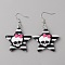 Resin Star with Skull Dangle Earrings, Halloween Alloy Long Drop Earrings for Women, Black, 60mm, Pin: 0.6mm