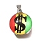Flat Round 201 Stainless Steel Acrylic Pendants, Dollar, 24.5x19.5x12mm, Hole: 5.5x4mm