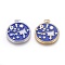 Brass Cubic Zirconia Pendants, with Enamel, Flat Round with Dipper, Blue, Mixed Color, 27.5x24x2mm, Hole: 3mm