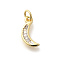 Brass Micro Pave Clear Cubic Zirconia Pendants, with Jump Ring, Long-Lasting Plated, Lead Free & Cadmium Free, Moon Charms, Real 18K Gold Plated, 13.5x6.5x1.5mm, Hole: 3.5mm