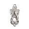 Brass Micro Pave Clear Cubic Zirconia Interlocking Clasps, Flower, Platinum, 26mm, Hole: 1.4mm and 1.5mm