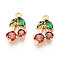 Brass Micro Pave Clear Cubic Zirconia Pendants, Cherry Charms, Nickle Free, FireBrick, 16.5x9.9x4mm, Hole: 1.2mm