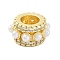 Rack Plating Brass Micro Pave Clear Cubic Zirconia European Beads, Large Hole Beads, with Plastic Imitation Pearl, Cadmium Free & Lead Free, Long-Lasting Plated, Real 18K Gold Plated, 13x7mm, Hole: 6mm