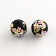 Flower Picture Frosted Glass Round Beads GFB-R004-14mm-V13-1