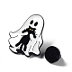 Ghost with Black Cat 合金エナメルブローチ  ハロウィンピン  ホワイト  30.5x26x1.5mm JEWB-E034-02EB-03-3