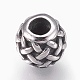 316 chirurgische europäische Perlen aus rostfreiem Stahl, Großloch perlen, Fass mit Webmuster, Antik Silber Farbe, 10x9.5 mm, Bohrung: 4 mm