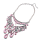 ファッションの女性ジュエリーの亜鉛合金ガラスラインストーンの花のよだれかけ文チョーカー襟ネックレス  ピンク  アンティークシルバー  11インチ NJEW-BB15083-B-1
