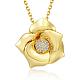 Real 18K Gold Plated Tin Alloy Czech Rhinestones Flower Pendant Necklaces NJEW-BB03972-G-1