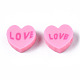 手作り樹脂粘土ビーズ  単語「love」付けのハート  パールピンク  8~8.5x9~9.5x4.5mm  穴：1.8mm CLAY-N008-032F-2
