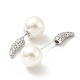 Corno di zirconi chiari con orecchini a bottone con perla acrilica davanti e dietro EJEW-G295-02B-P-2