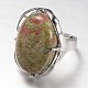 Adjustable Oval Brass Natural Unakite Wide Band Rings RJEW-L062-03I-2