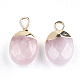 Charms in quarzo rosa con placca naturale G-S344-09E-2