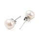 Orecchini a bottone con perle rotonde di perle naturali EJEW-E298-01D-01P-2