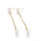 Shell Pearl Dangle Stud Earrings EJEW-J097-C02-G-1